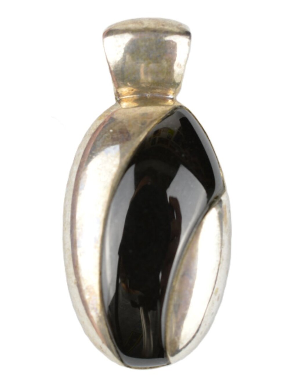 Modernist Sterling Silver Black Onyx Swirl Wave Pendant 925